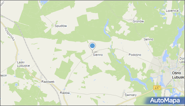 mapa Sienno, Sienno gmina Ośno Lubuskie na mapie Targeo